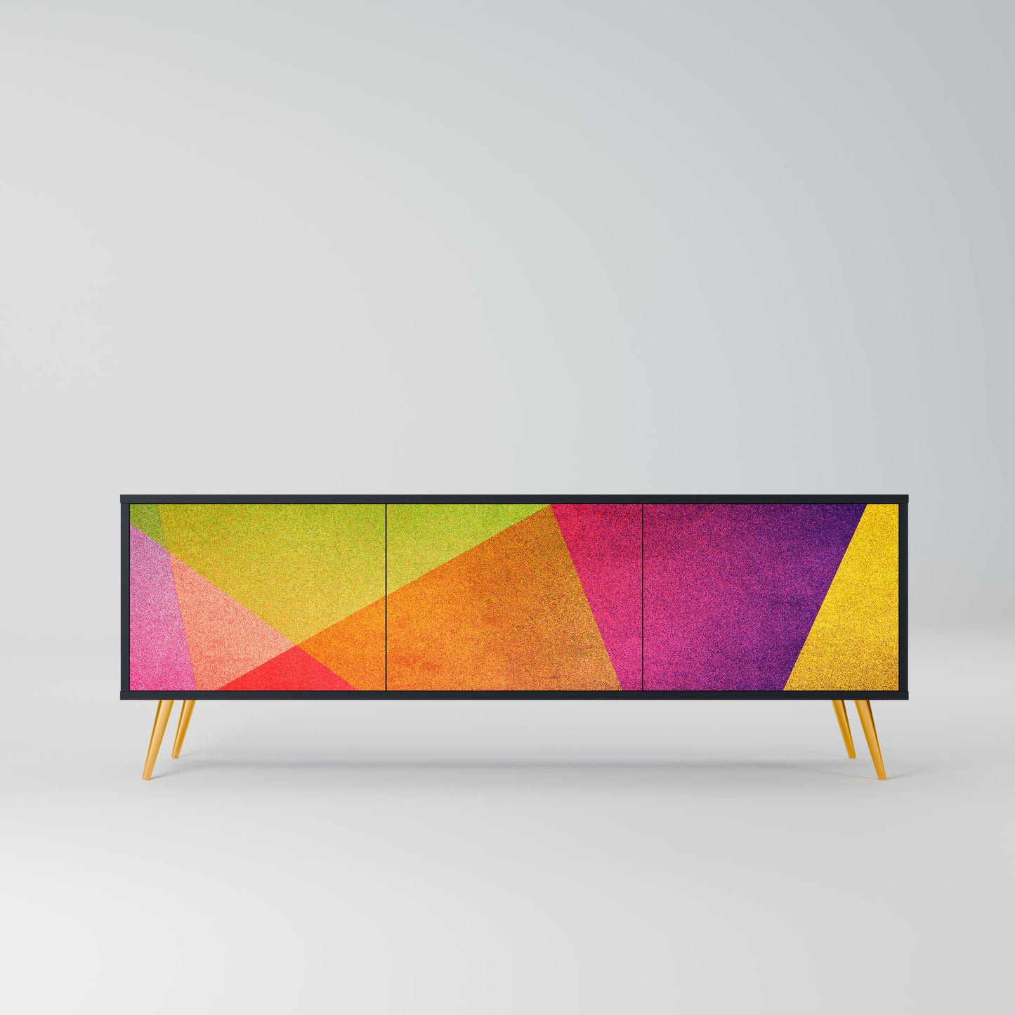 VIVID GEOMETRY 3-Door TV Stand in Black Finish