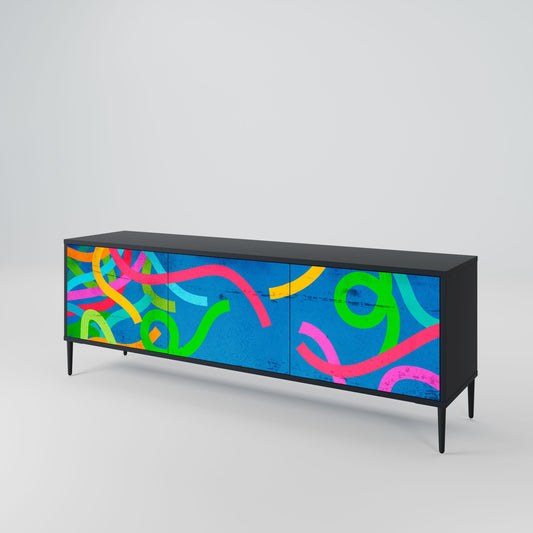 STREAMER TANGLE 3-Door TV Stand in Black Finish