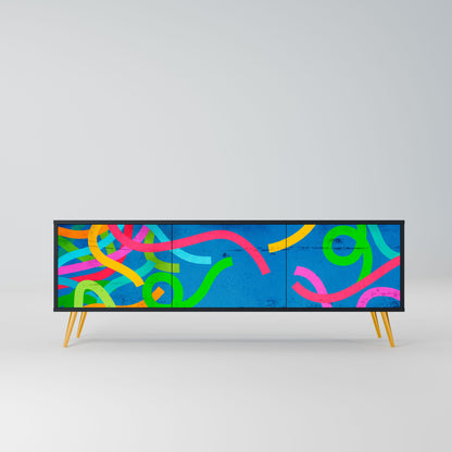 STREAMER TANGLE 3-Door TV Stand in Black Finish