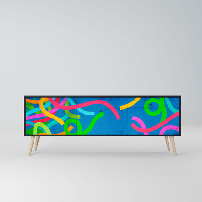 STREAMER TANGLE 3-Door TV Stand in Black Finish