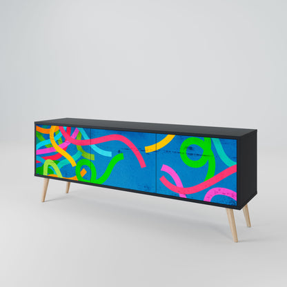 STREAMER TANGLE 3-Door TV Stand in Black Finish