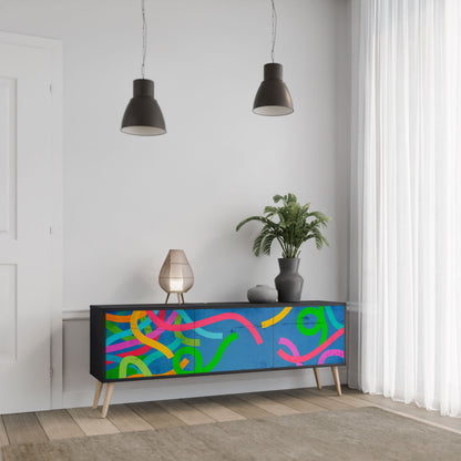 STREAMER TANGLE 3-Door TV Stand in Black Finish