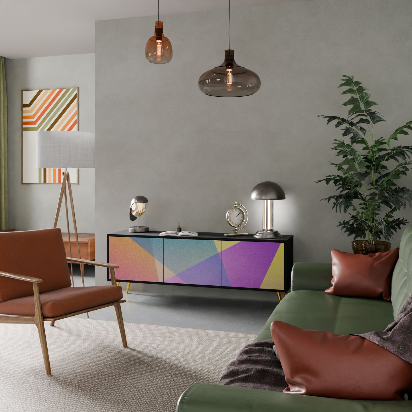BRIGHT GEOMETRY 3-Door TV Stand in Black Finish
