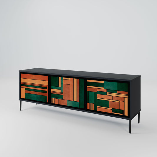 EARTHY FIGURES 3-Door TV Stand in Black Finish