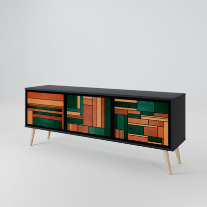 EARTHY FIGURES 3-Door TV Stand in Black Finish