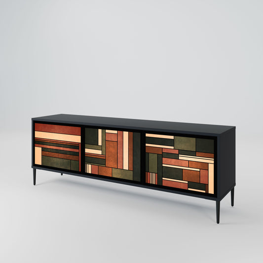 FIGURES OF NATURE 3-Door TV Stand in Black Finish