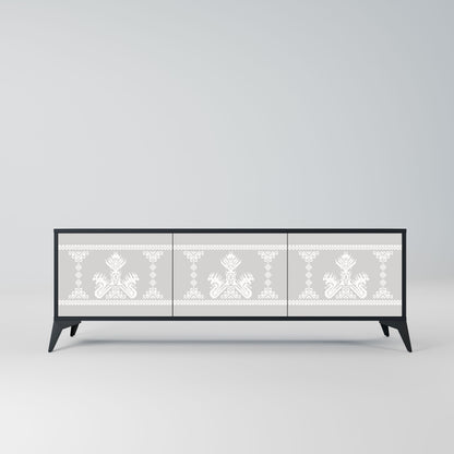 THAI GRAY 3-Door TV Stand in Black Finish