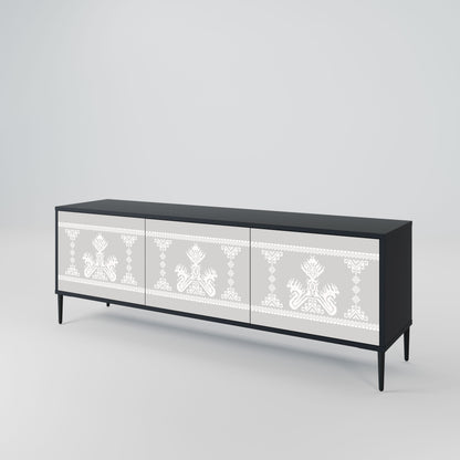 THAI GRAY 3-Door TV Stand in Black Finish