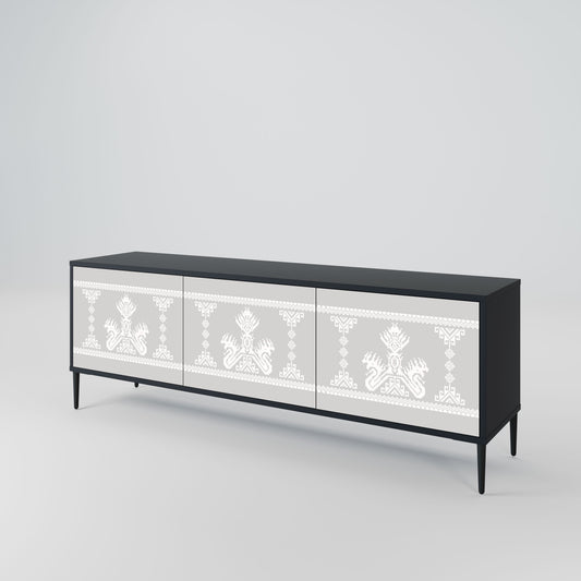 THAI GRAY 3-Door TV Stand in Black Finish