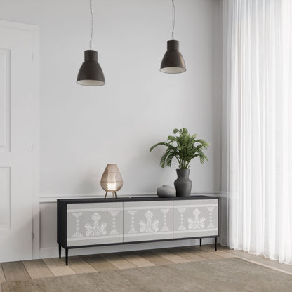 THAI GRAY 3-Door TV Stand in Black Finish