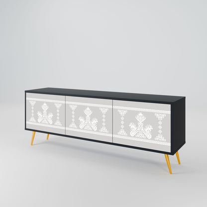 THAI GRAY 3-Door TV Stand in Black Finish