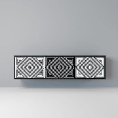 POLYGON ILLUSION 3-Door TV Stand in Black Finish