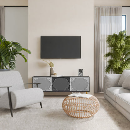 POLYGON ILLUSION 3-Door TV Stand in Black Finish