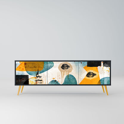 Mobile TV a 3 ante ABSTRACT FACES in finitura nera