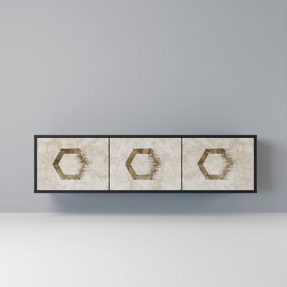 HEXAGONAL SHAPES 3-Door TV Stand in Black Finish