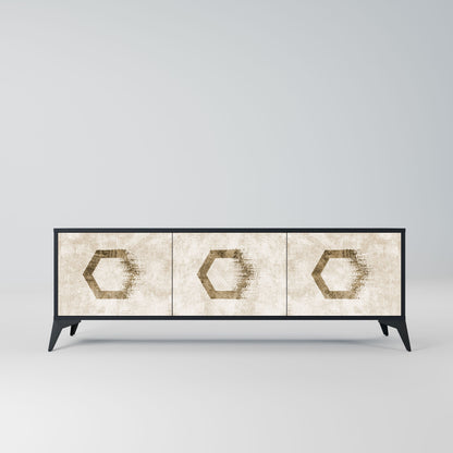 HEXAGONAL SHAPES 3-Door TV Stand in Black Finish
