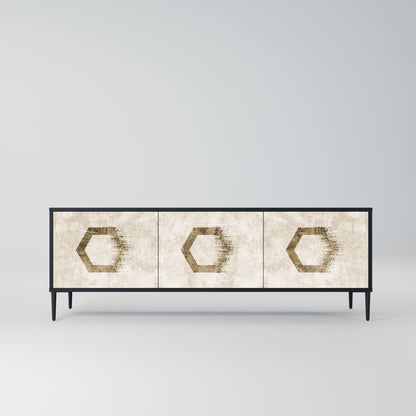 HEXAGONAL SHAPES 3-Door TV Stand in Black Finish