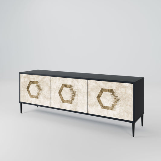 HEXAGONAL SHAPES 3-Door TV Stand in Black Finish