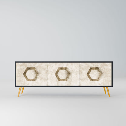 HEXAGONAL SHAPES 3-Door TV Stand in Black Finish