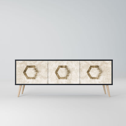 HEXAGONAL SHAPES 3-Door TV Stand in Black Finish