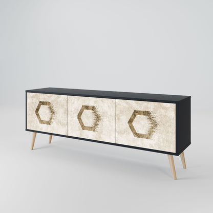 HEXAGONAL SHAPES 3-Door TV Stand in Black Finish