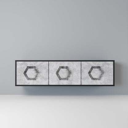 HEXAGONAL FIGURES 3-Door TV Stand in Black Finish