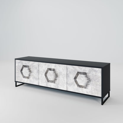 HEXAGONAL FIGURES 3-Door TV Stand in Black Finish