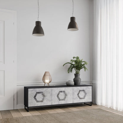 HEXAGONAL FIGURES 3-Door TV Stand in Black Finish