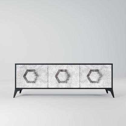 HEXAGONAL FIGURES 3-Door TV Stand in Black Finish