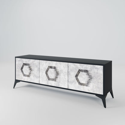 HEXAGONAL FIGURES 3-Door TV Stand in Black Finish