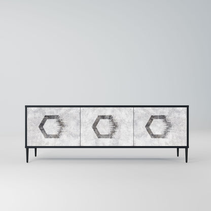 HEXAGONAL FIGURES 3-Door TV Stand in Black Finish