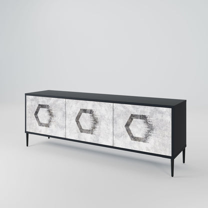 HEXAGONAL FIGURES 3-Door TV Stand in Black Finish