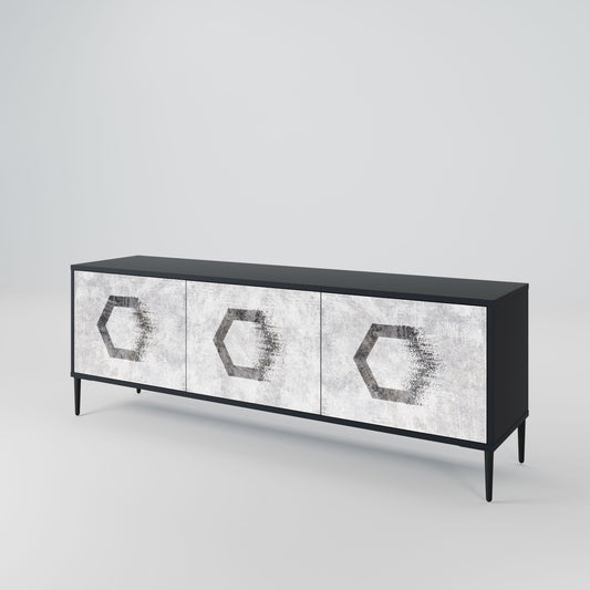 HEXAGONAL FIGURES 3-Door TV Stand in Black Finish