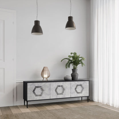 HEXAGONAL FIGURES 3-Door TV Stand in Black Finish