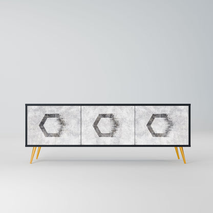 HEXAGONAL FIGURES 3-Door TV Stand in Black Finish