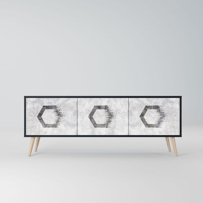 HEXAGONAL FIGURES 3-Door TV Stand in Black Finish