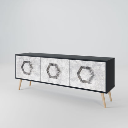 HEXAGONAL FIGURES 3-Door TV Stand in Black Finish