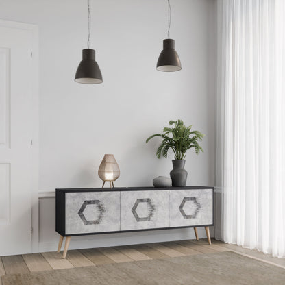 HEXAGONAL FIGURES 3-Door TV Stand in Black Finish