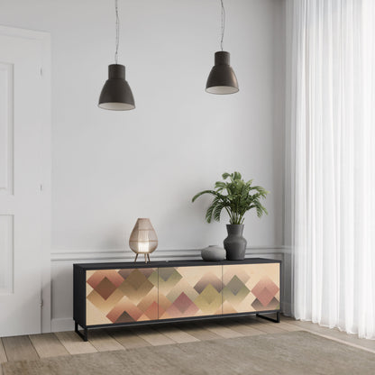 GEOMETRIC FUSION 3-Door TV Stand in Black Finish