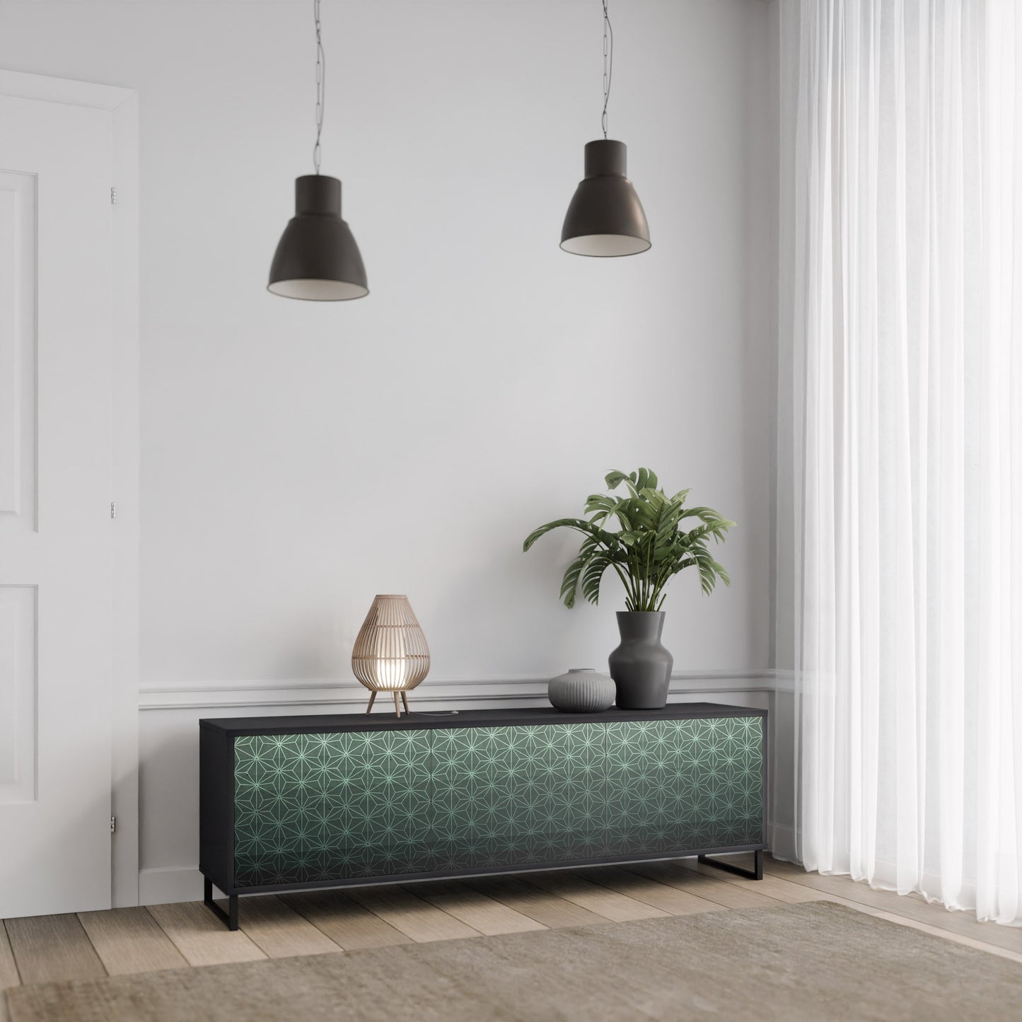 Mobile TV ORNAMENTAL GLIMMER a 3 ante con finitura nera