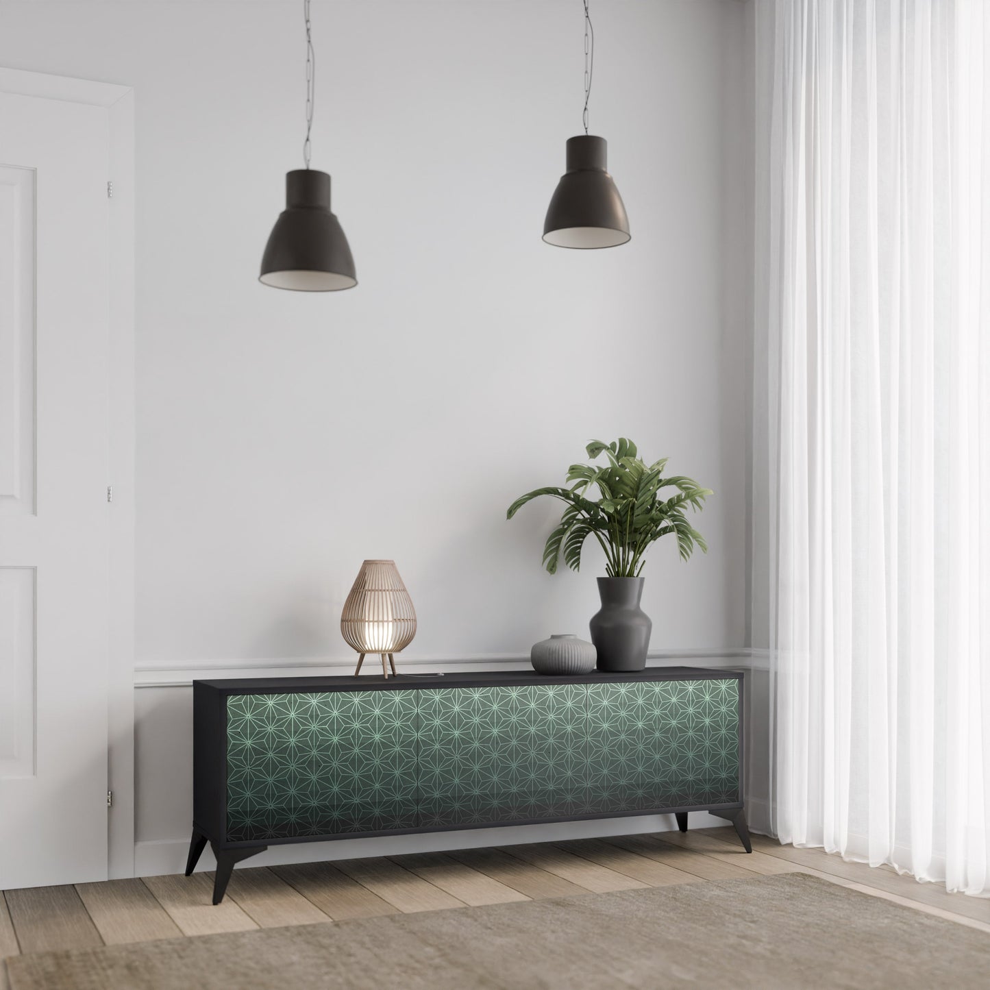 Mobile TV ORNAMENTAL GLIMMER a 3 ante con finitura nera