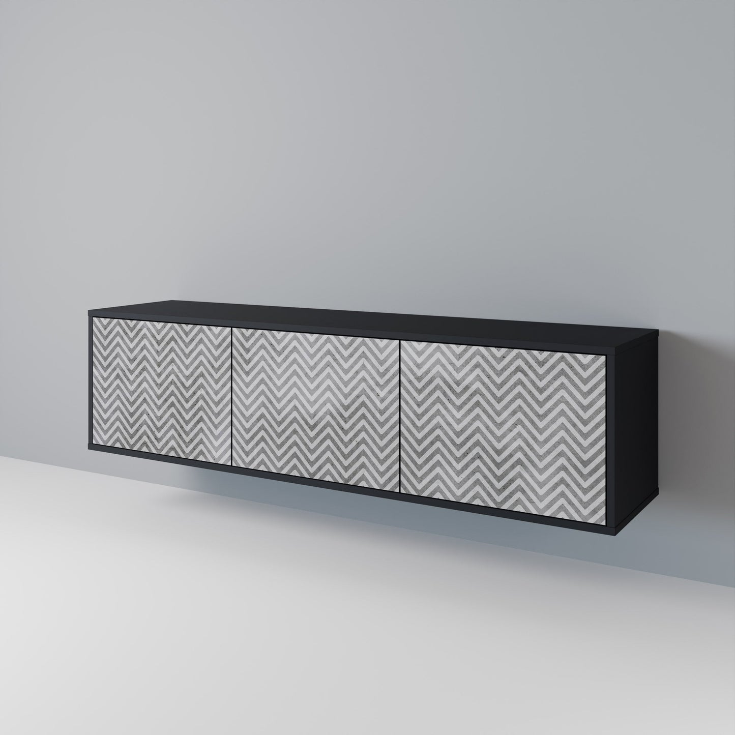 Mobile TV CONCRETE ZIG ZAG a 3 ante in finitura nera