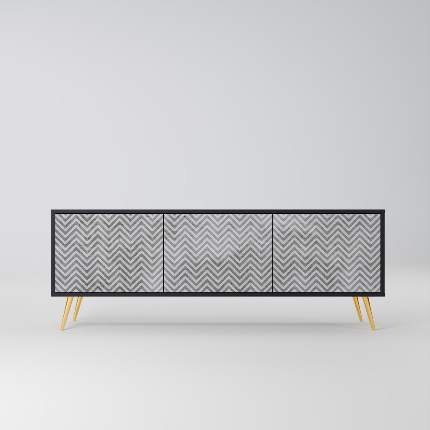 Mobile TV CONCRETE ZIG ZAG a 3 ante in finitura nera