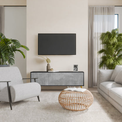 Mobile TV CONCRETE ZIG ZAG a 3 ante in finitura nera