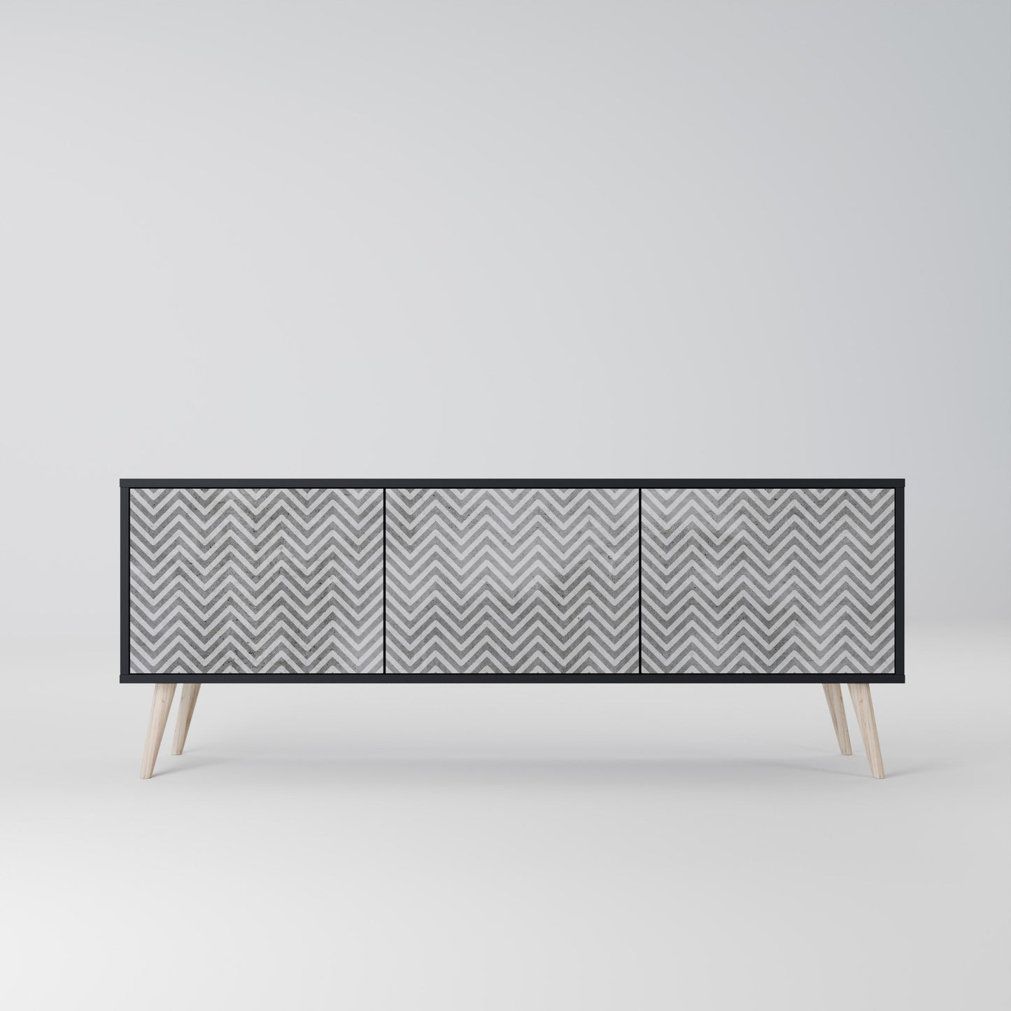 Mobile TV CONCRETE ZIG ZAG a 3 ante in finitura nera