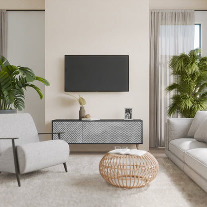 Mobile TV CONCRETE ZIG ZAG a 3 ante in finitura nera