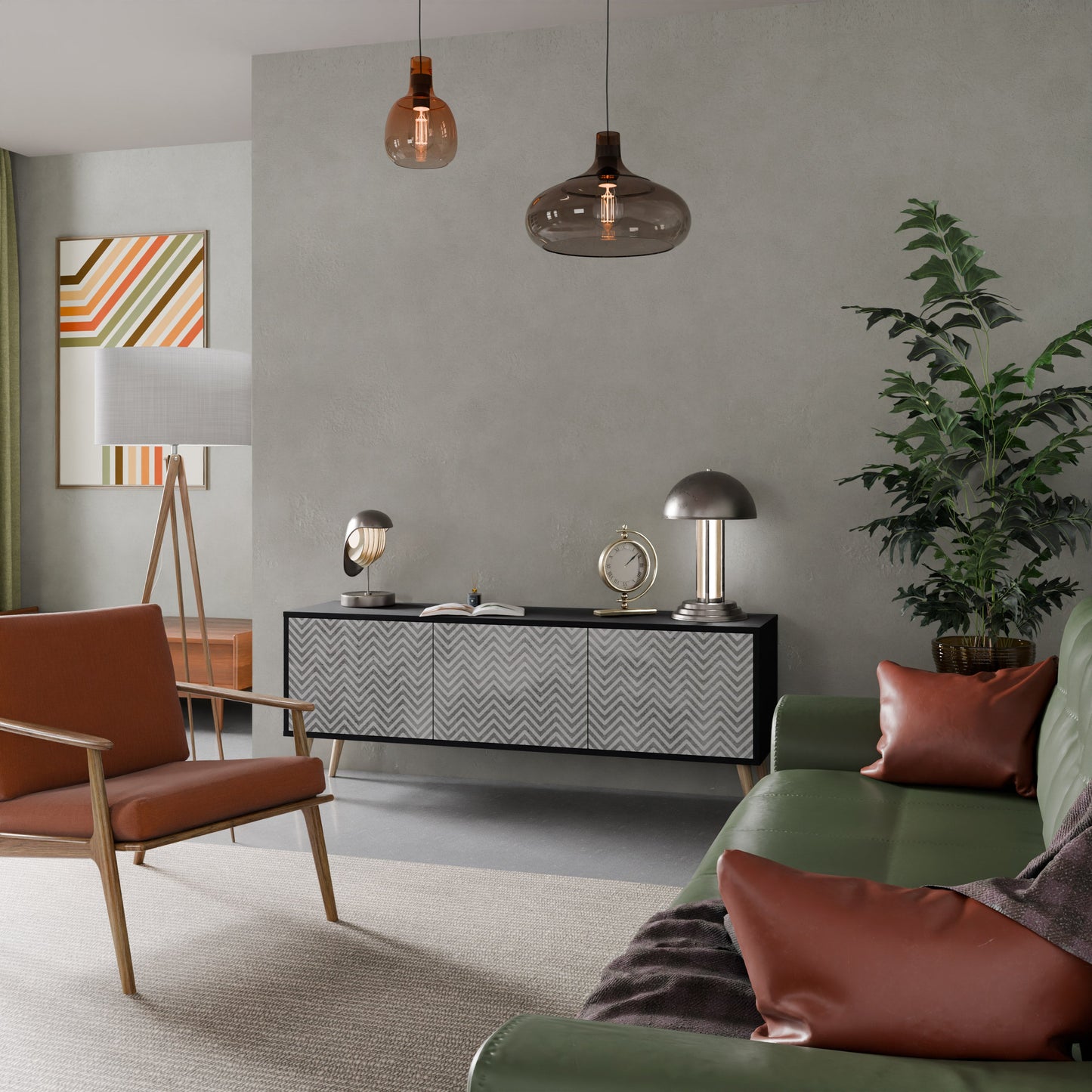 Mobile TV CONCRETE ZIG ZAG a 3 ante in finitura nera