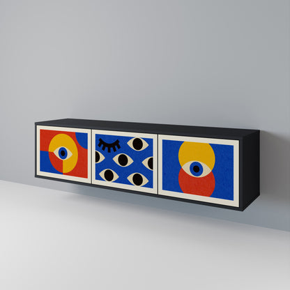 Mobile TV GEOMETRIC EYES a 3 ante in finitura nera