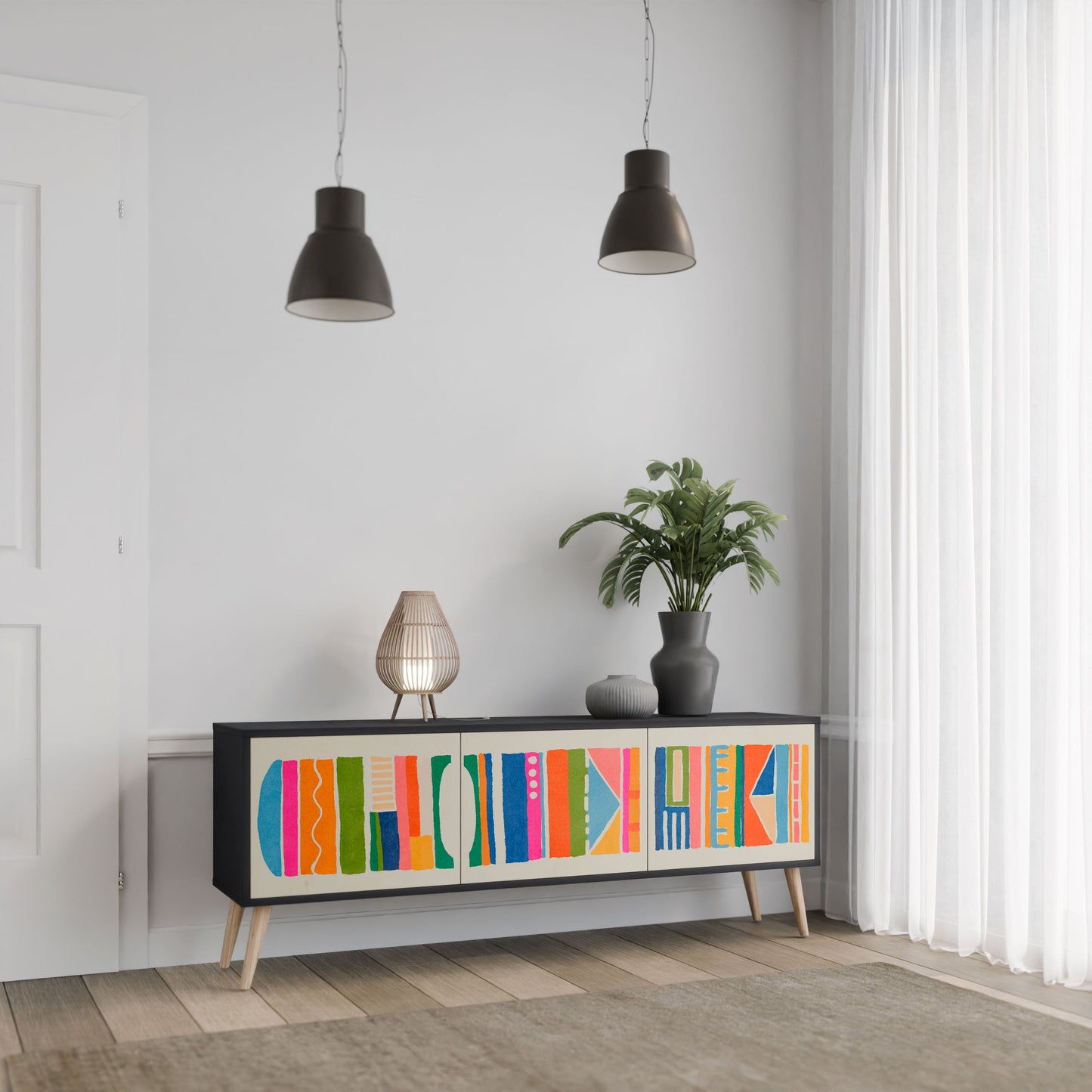 Mobile TV GEOMETRIC SHINE a 3 ante in finitura nera