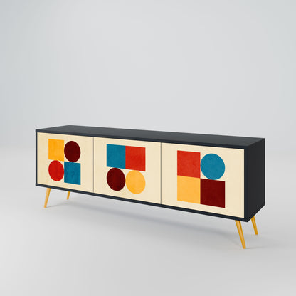 Mobile TV GEOMETRIC PUZZLE a 3 ante in finitura nera